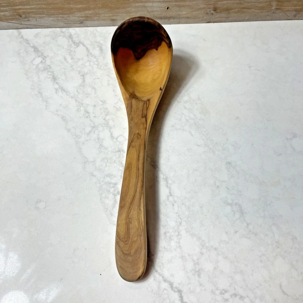 Olive Wood Ladle 12in Handcrafted Serving Utensil Rustic